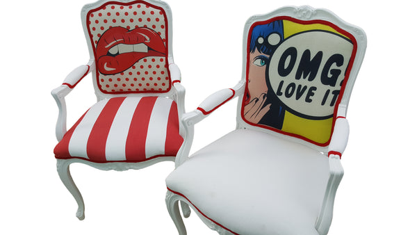 Pop art chairs by leslie erin for luxe furniture west palm beach