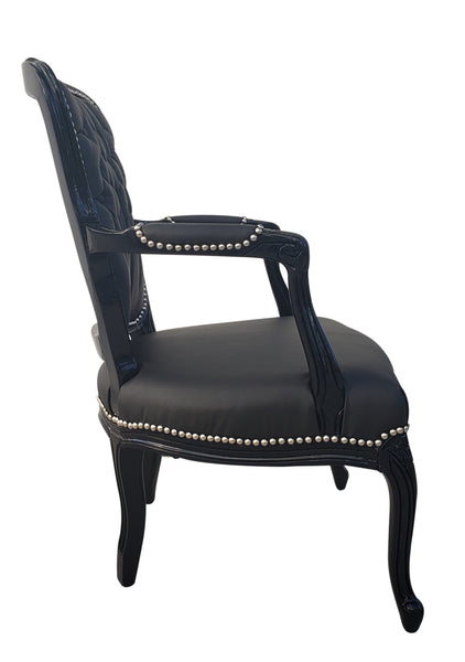 Baroque Armchair - Black Leather on Black