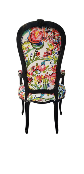 Antique High Back French Chair - Floral on Black