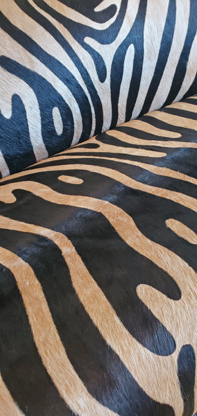 black stamped zebra print on hair on hide leather 