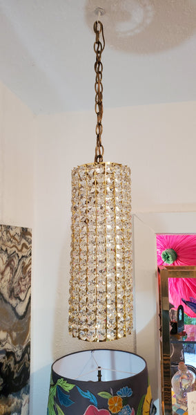Hollywood Regency Crystal and Brass Hanging Lamps - Pair