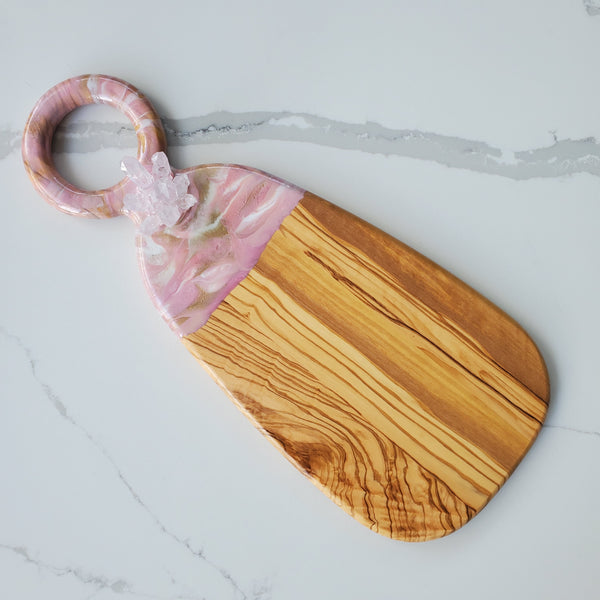 Blush pink resin and crystal cutting board