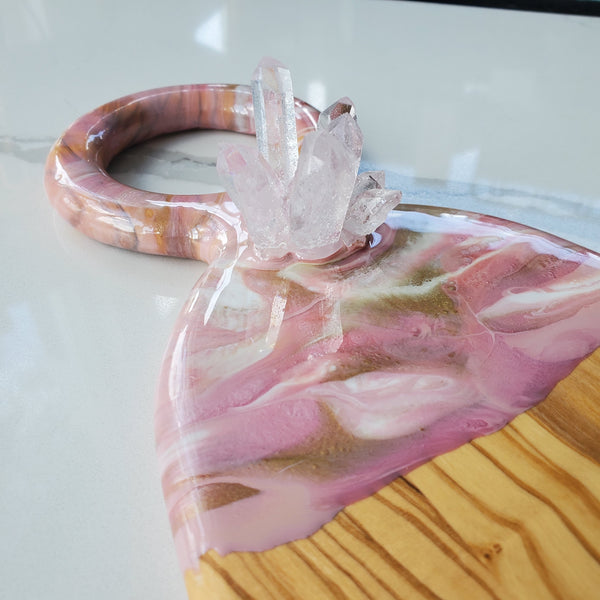 Blush pink resin and crystal cutting board