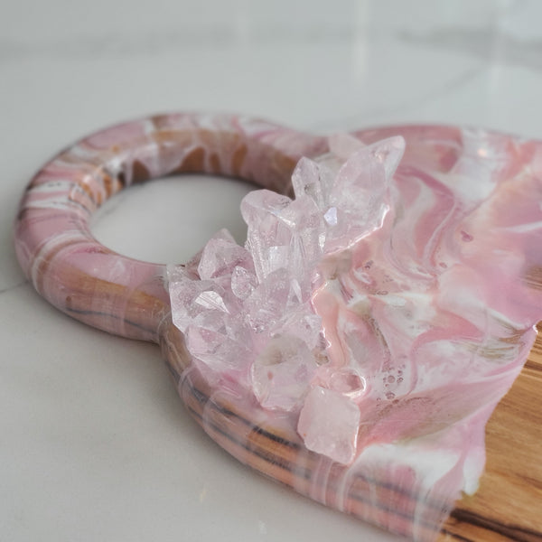 White gold and Blush pink resin and crystal cutting board