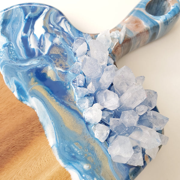  white and gold art resin and crystal charcuterie board