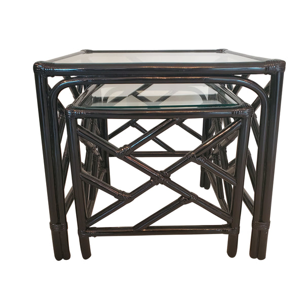 Chippendale Faux Bamboo Nesting Tables - Pair - Black