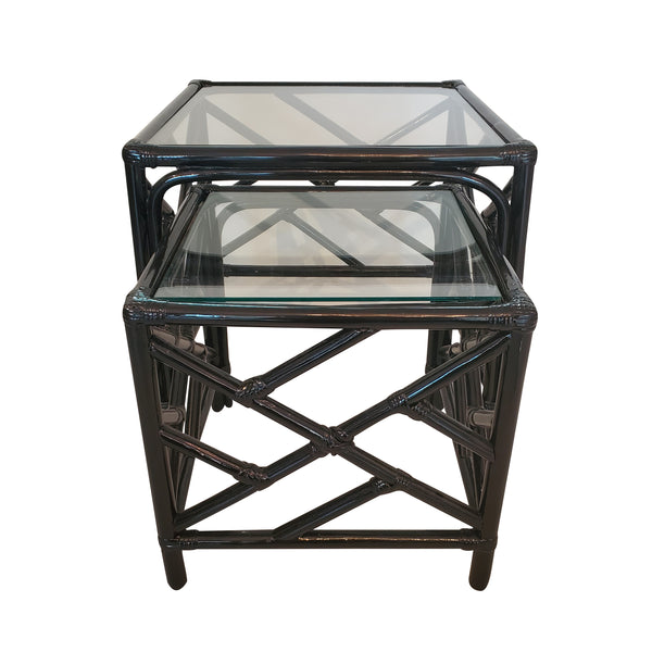 Chippendale Faux Bamboo Nesting Tables - Pair - Black