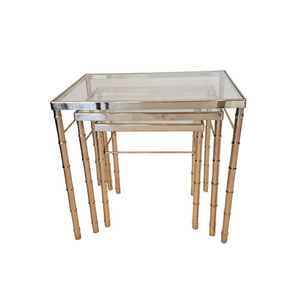 Mid Century Modern Faux Bamboo Brass Nesting Tables