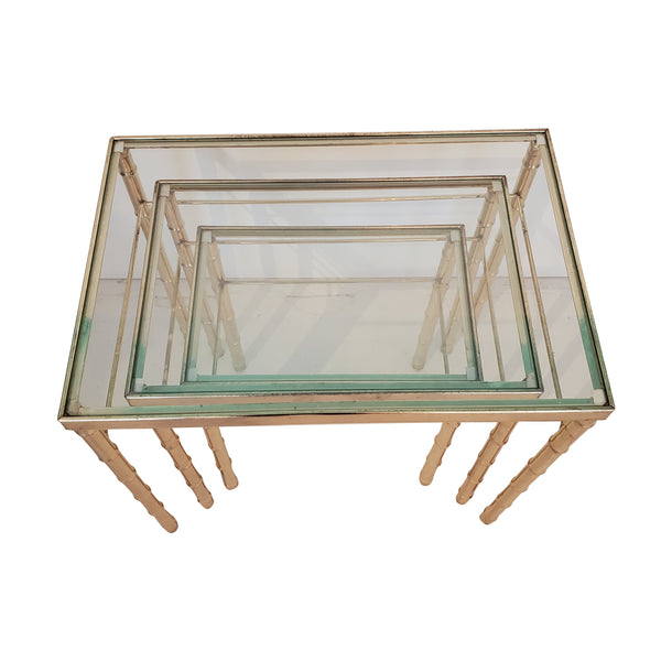 Mid Century Modern Faux Bamboo Brass Nesting Tables