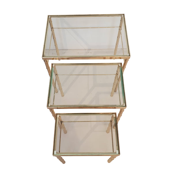Mid Century Modern Faux Bamboo Brass Nesting Tables