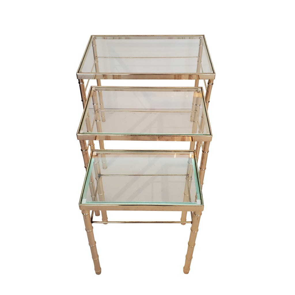 Mid Century Modern Faux Bamboo Brass Nesting Tables – Luxe