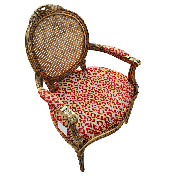 Antique Gold Armchair - Red Leopard