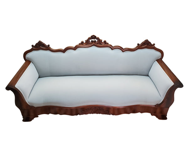 Antique Carved Sofa - Baby Blue Velvet