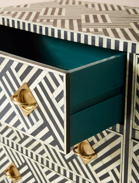 Bone Inlay 9 Drawer Dresser  - Black and White