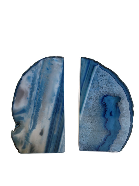 Blue Agate-Geode Bookends
