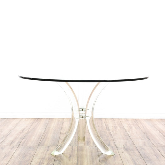 Charles Hollis Jones Tusk Pedestal Dining Table Base with Clear Glass Top