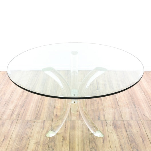 Charles Hollis Jones Tusk Pedestal Dining Table Base with Clear Glass Top