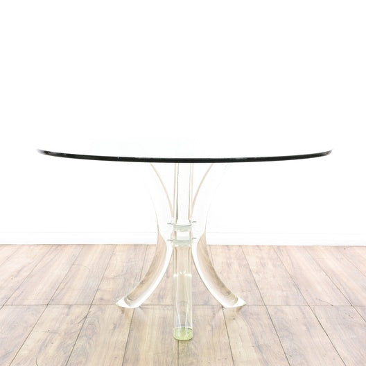 Charles Hollis Jones Tusk Pedestal Dining Table Base with Clear Glass Top