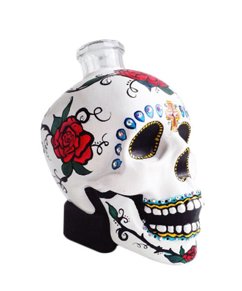 Handpainted Crystal head skull decanter
