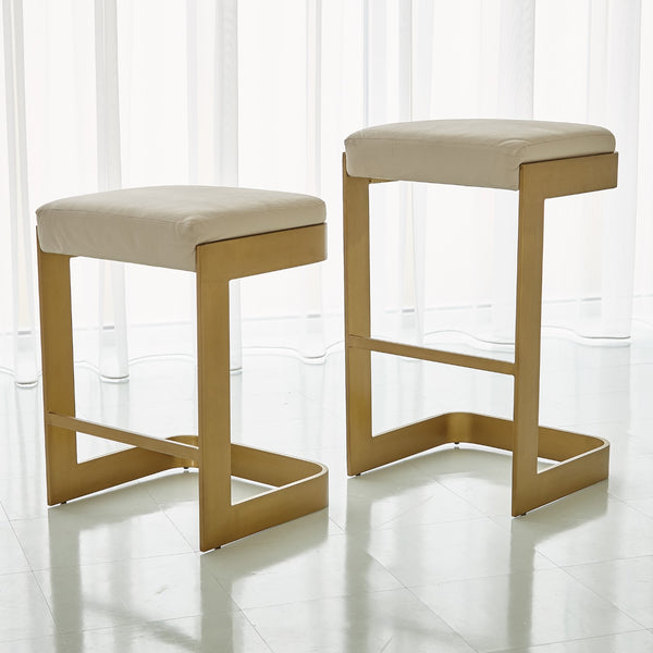 Regan Bar Stool - Ivory Leather on Antiqued Brass