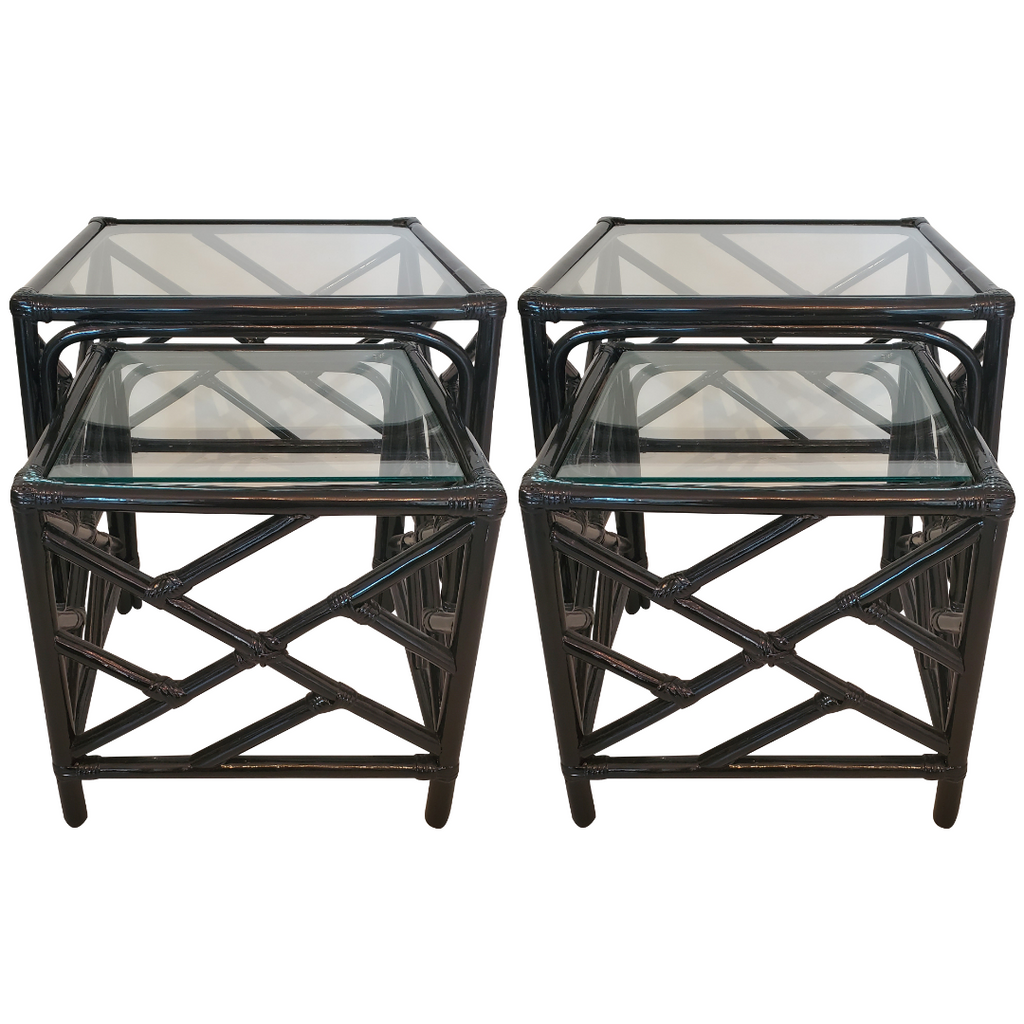 Chippendale Faux Bamboo Nesting Tables - Pair - Black