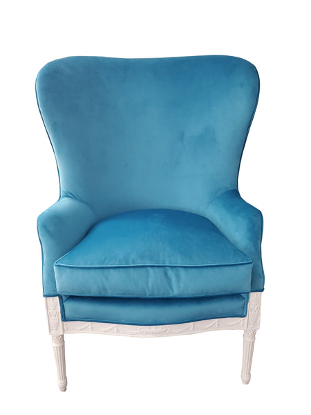 19th Century Winged Fan Chair - Turquoise Velvet