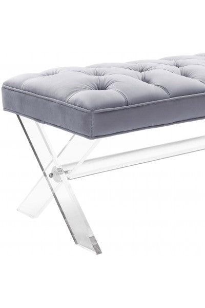 Marie Grey Velvet & Acrylic Bench