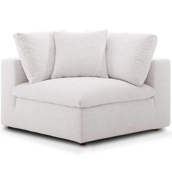 Cloud Sectional sofa with feather and down filled cushions in cream linen fabric