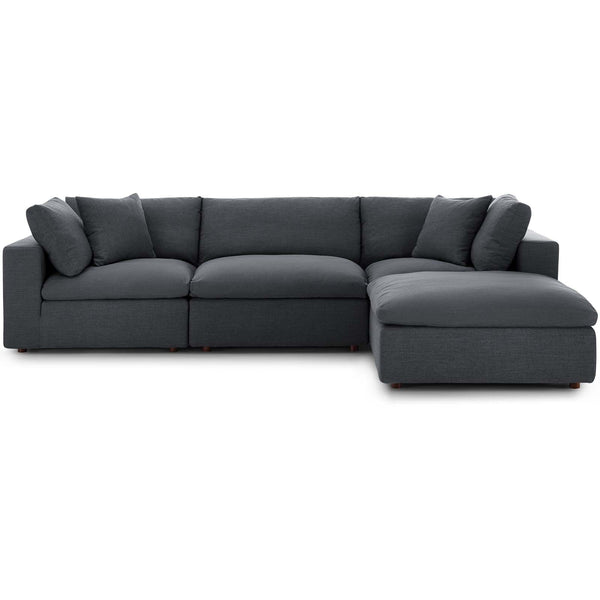 Cloud Down Filled Overstuffed 4 Piece Sectional Sofa Set in Gray Linen
