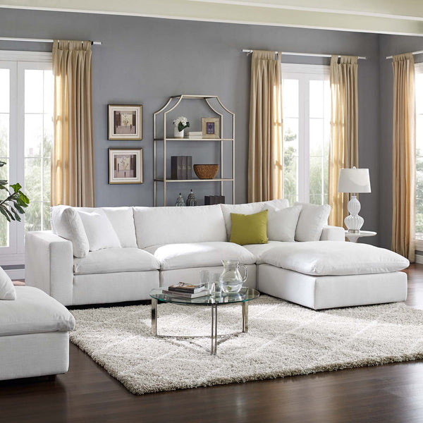 Cloud Down Filled Overstuffed 4 Piece Sectional Sofa Set in White Linen