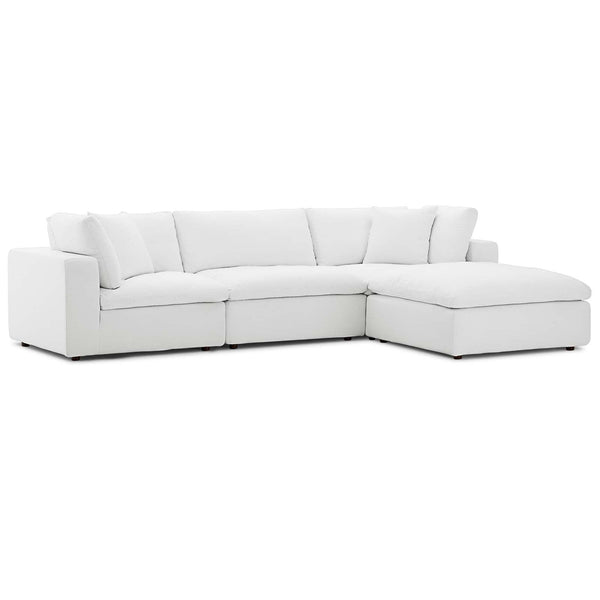 Cloud Down Filled Overstuffed 4 Piece Sectional Sofa Set in White Linen