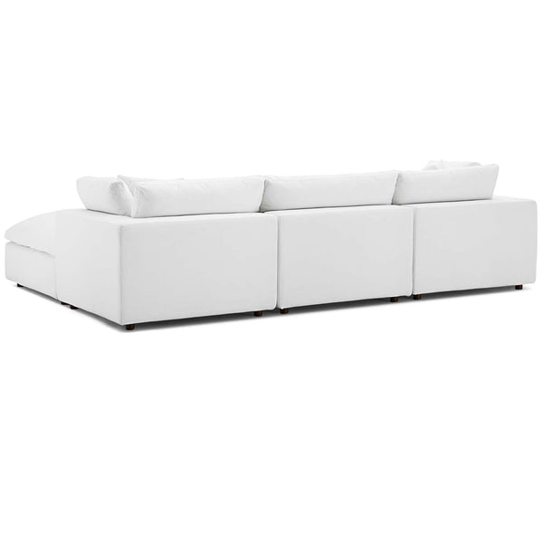 Cloud Down Filled Overstuffed 4 Piece Sectional Sofa Set in White Linen