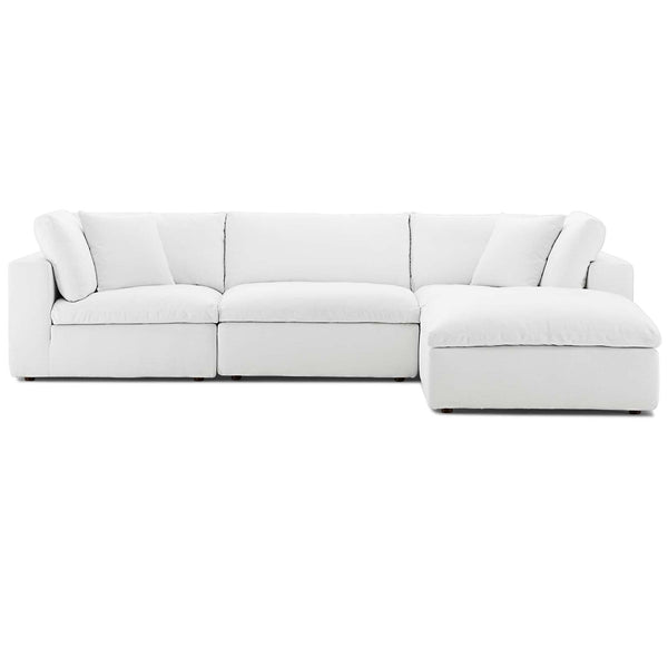 Cloud Down Filled Overstuffed 4 Piece Sectional Sofa Set in White Linen