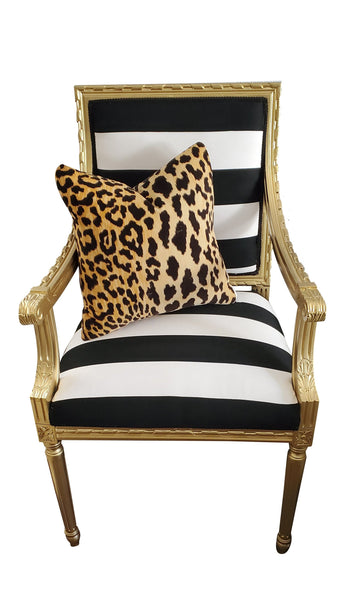 French Louis Chair - Black and White Stripe on Gold