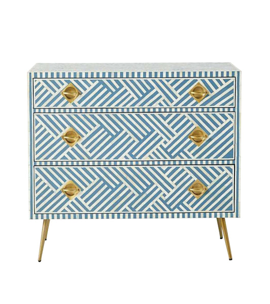 Bone Inlay 3 Drawer Chest - Blue and White