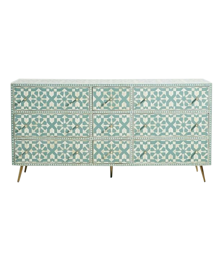 Bone Inlay 9 Drawer Dresser - Green and White Luxe Furniture Inc Bone Inlay 9 Drawer Dresser - Green and White Luxe Furniture Inc