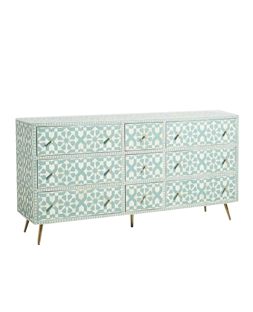 Bone Inlay 9 Drawer Dresser - Green and White – Luxe Furniture Inc