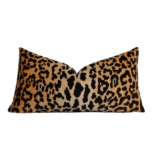 Jaguar Pillow - Gold & Black Animal Print Designer Velvet - Knife Edge