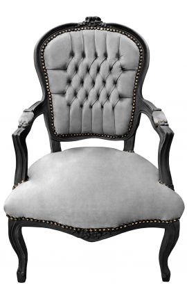 Baroque Armchair - Grey Velvet on Black