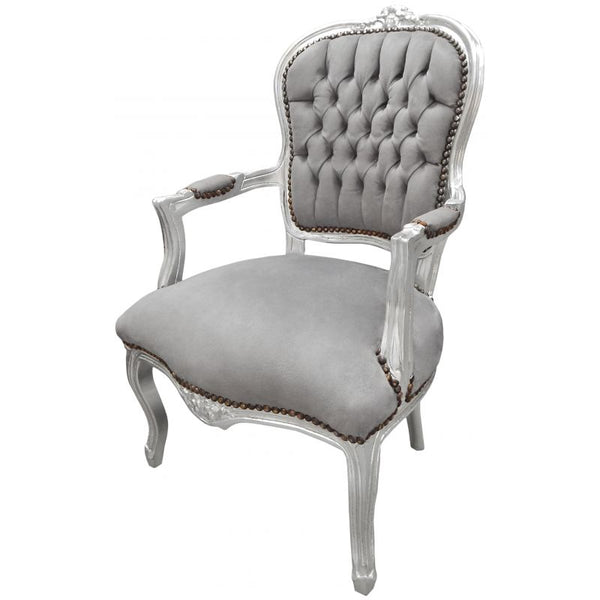 Baroque Armchair - Grey Velvet on Silver