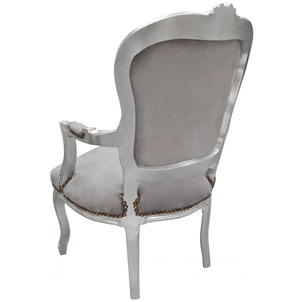Baroque Armchair - Grey Velvet on Silver