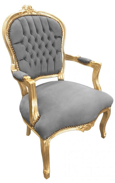 Baroque Armchair - Grey Velvet on Gold
