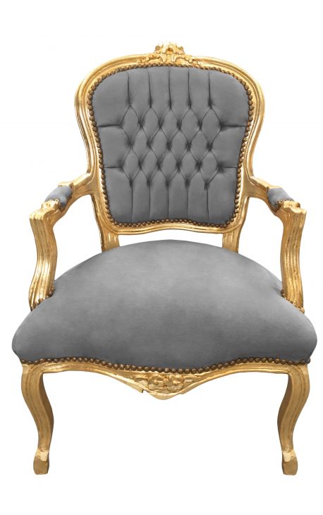 Baroque Armchair - Grey Velvet on Gold