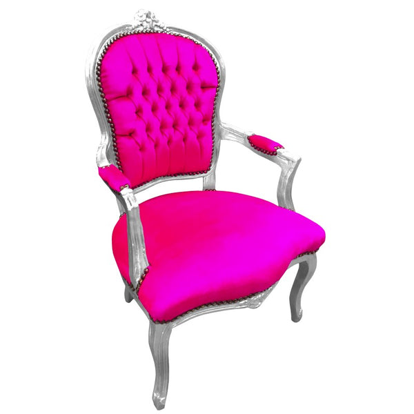 Baroque Armchair - Pink Velvet on Silver