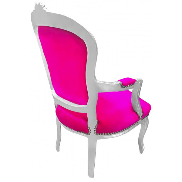 Baroque Armchair - Pink Velvet on Silver