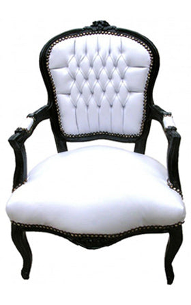 Baroque Armchair - White Leather on Black