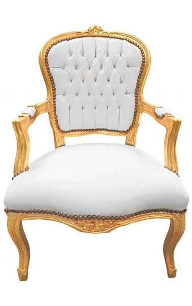 Baroque Armchair - White Velvet on Gold