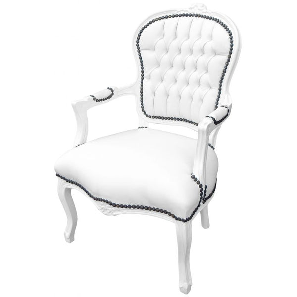 Baroque Armchair - White Leather on White