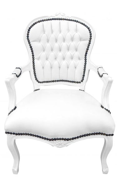 Baroque Armchair - White Leather on White