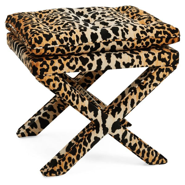 Leopard Print X Bench Ottoman Stool